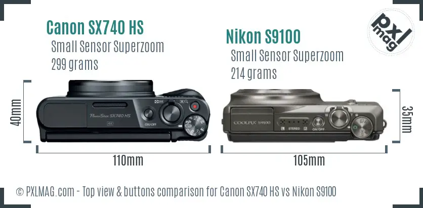 Canon SX740 HS vs Nikon S9100 top view buttons comparison