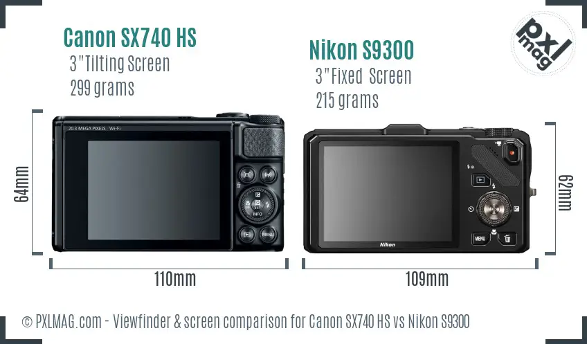 Canon SX740 HS vs Nikon S9300 Screen and Viewfinder comparison