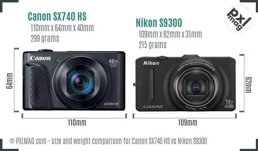 Canon SX740 HS vs Nikon S9300 size comparison