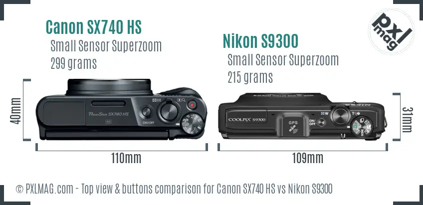 Canon SX740 HS vs Nikon S9300 top view buttons comparison