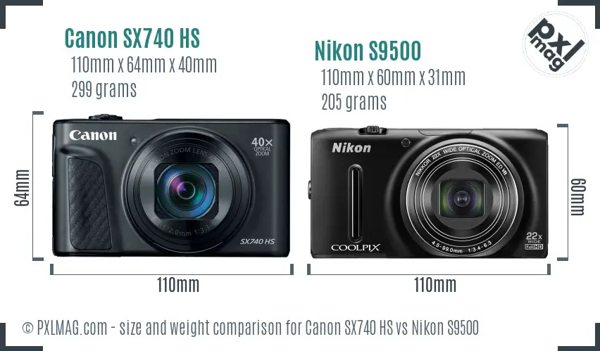 Canon SX740 HS vs Nikon S9500 size comparison
