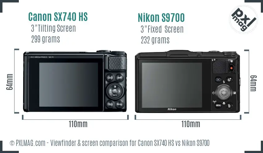 Canon SX740 HS vs Nikon S9700 Screen and Viewfinder comparison