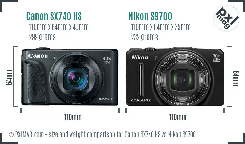 Canon SX740 HS vs Nikon S9700 size comparison