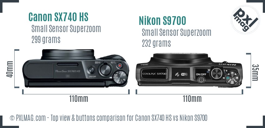 Canon SX740 HS vs Nikon S9700 top view buttons comparison