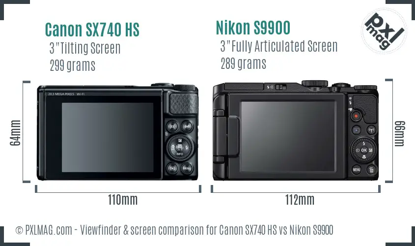 Canon SX740 HS vs Nikon S9900 Screen and Viewfinder comparison