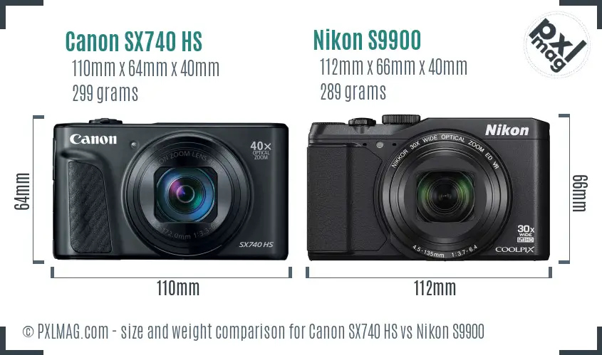 Canon SX740 HS vs Nikon S9900 size comparison