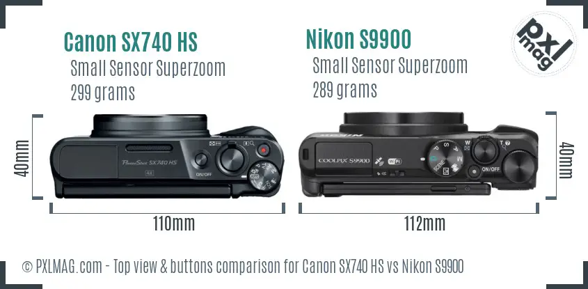 Canon SX740 HS vs Nikon S9900 top view buttons comparison