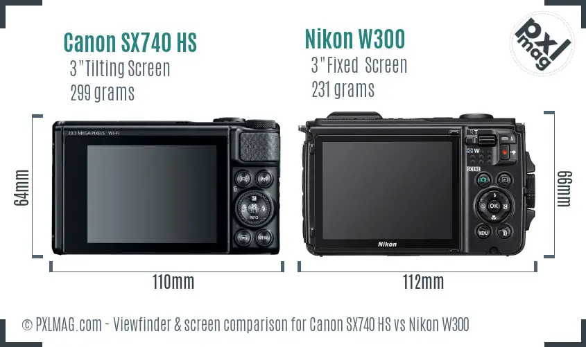 Canon SX740 HS vs Nikon W300 Screen and Viewfinder comparison