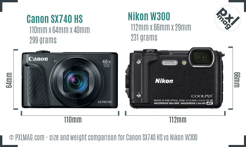 Canon SX740 HS vs Nikon W300 size comparison Canon SX740 HS vs Nikon W300 size comparison
