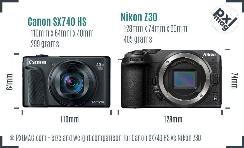 Canon SX740 HS vs Nikon Z30 size comparison Canon SX740 HS vs Nikon Z30 size comparison