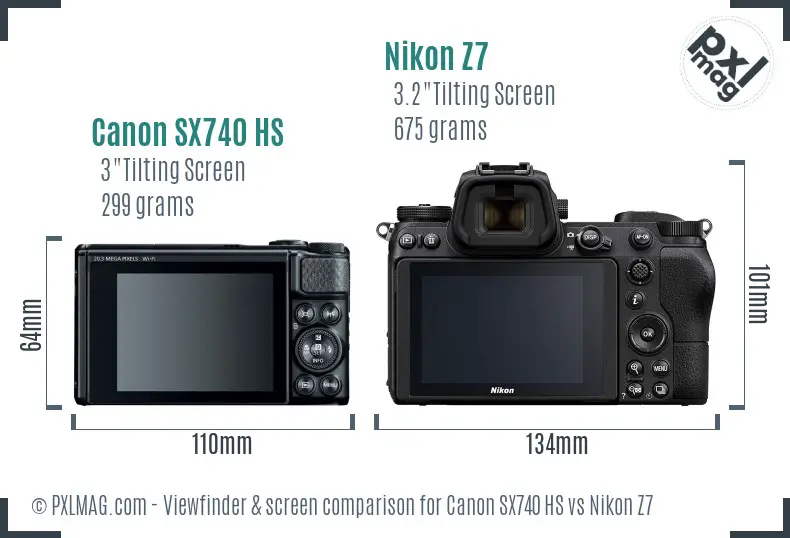 Canon SX740 HS vs Nikon Z7 Screen and Viewfinder comparison