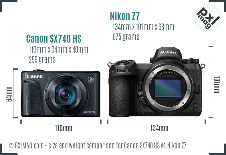 Canon SX740 HS vs Nikon Z7 size comparison