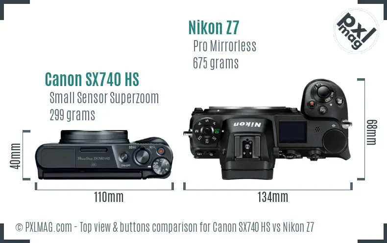 Canon SX740 HS vs Nikon Z7 top view buttons comparison