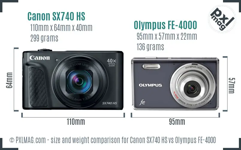 Canon SX740 HS vs Olympus FE-4000 size comparison