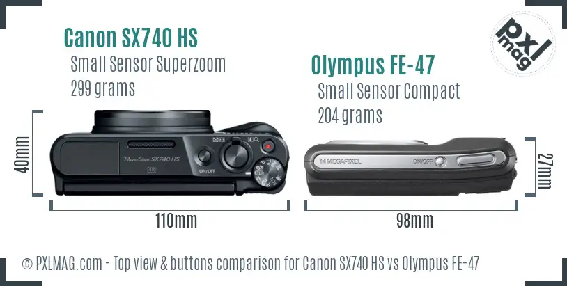 Canon SX740 HS vs Olympus FE-47 top view buttons comparison Canon SX740 HS vs Olympus FE-47 top view buttons comparison