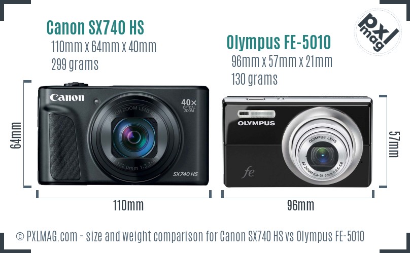 Canon SX740 HS vs Olympus FE-5010 size comparison