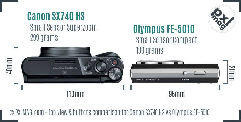 Canon SX740 HS vs Olympus FE-5010 top view buttons comparison