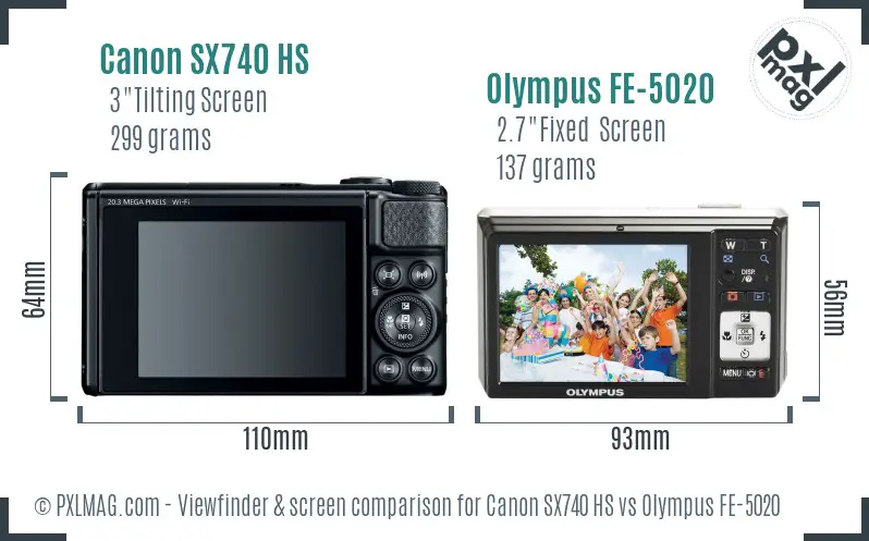 Canon SX740 HS vs Olympus FE-5020 Screen and Viewfinder comparison Canon SX740 HS vs Olympus FE-5020 Screen and Viewfinder comparison
