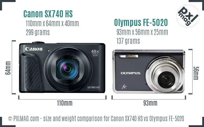 Canon SX740 HS vs Olympus FE-5020 size comparison Canon SX740 HS vs Olympus FE-5020 size comparison