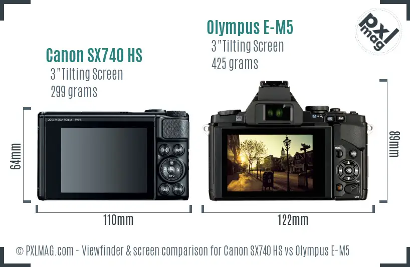Canon SX740 HS vs Olympus E-M5 Screen and Viewfinder comparison