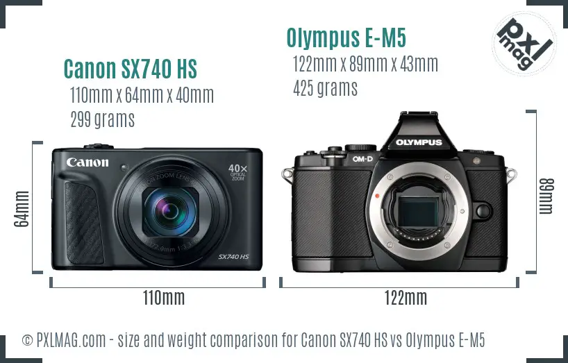 Canon SX740 HS vs Olympus E-M5 size comparison
