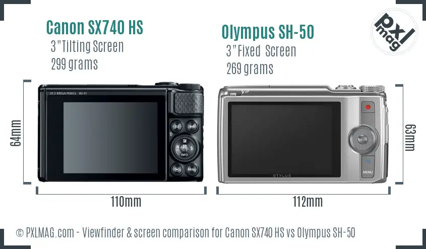 Canon SX740 HS vs Olympus SH-50 Screen and Viewfinder comparison