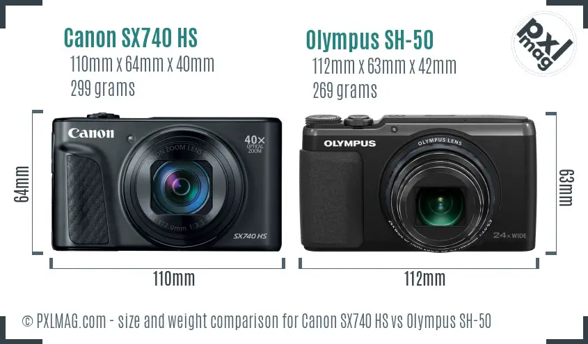 Canon SX740 HS vs Olympus SH-50 size comparison