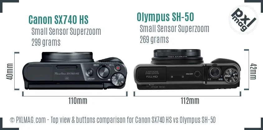 Canon SX740 HS vs Olympus SH-50 top view buttons comparison