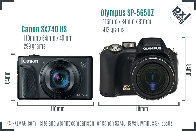 Canon SX740 HS vs Olympus SP-565UZ size comparison