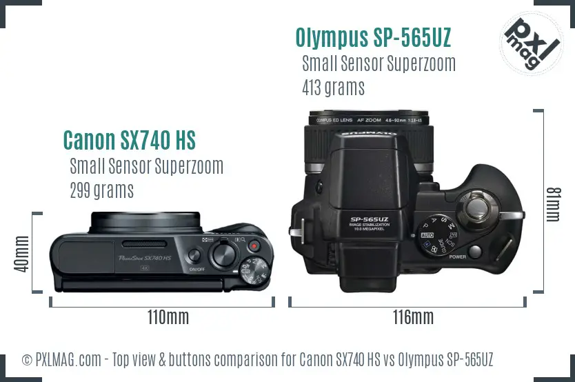 Canon SX740 HS vs Olympus SP-565UZ top view buttons comparison