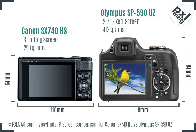 Canon SX740 HS vs Olympus SP-590 UZ Screen and Viewfinder comparison