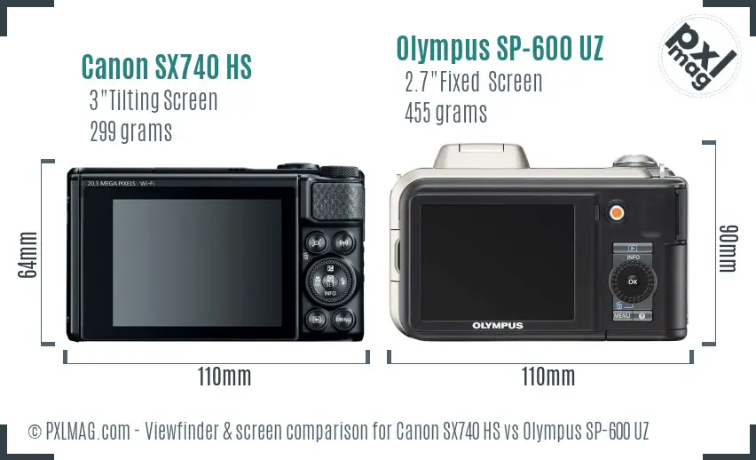 Canon SX740 HS vs Olympus SP-600 UZ Screen and Viewfinder comparison