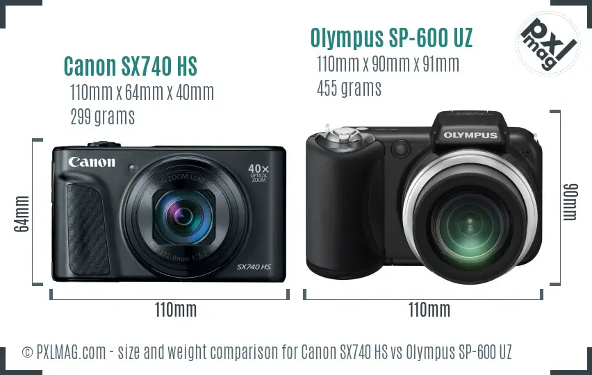 Canon SX740 HS vs Olympus SP-600 UZ size comparison