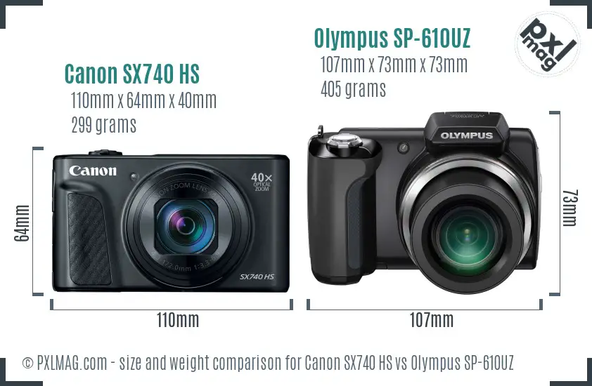 Canon SX740 HS vs Olympus SP-610UZ size comparison