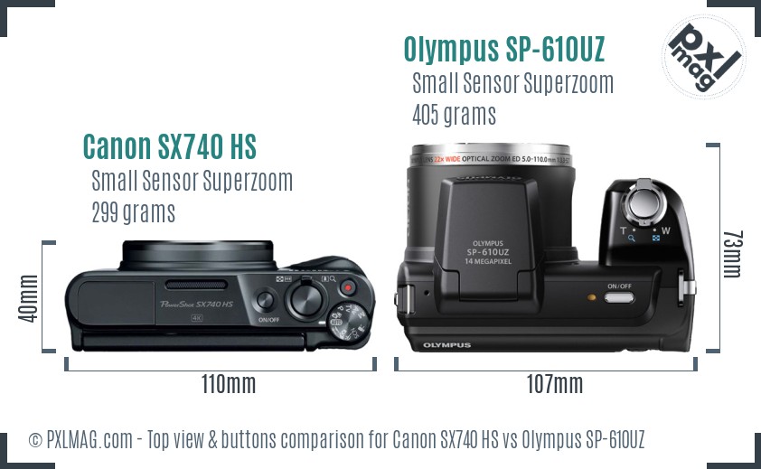 Canon SX740 HS vs Olympus SP-610UZ top view buttons comparison