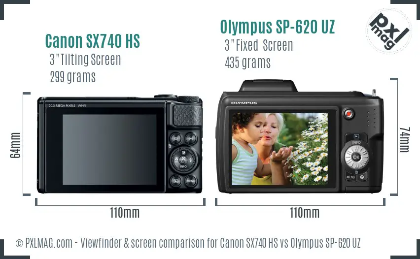 Canon SX740 HS vs Olympus SP-620 UZ Screen and Viewfinder comparison