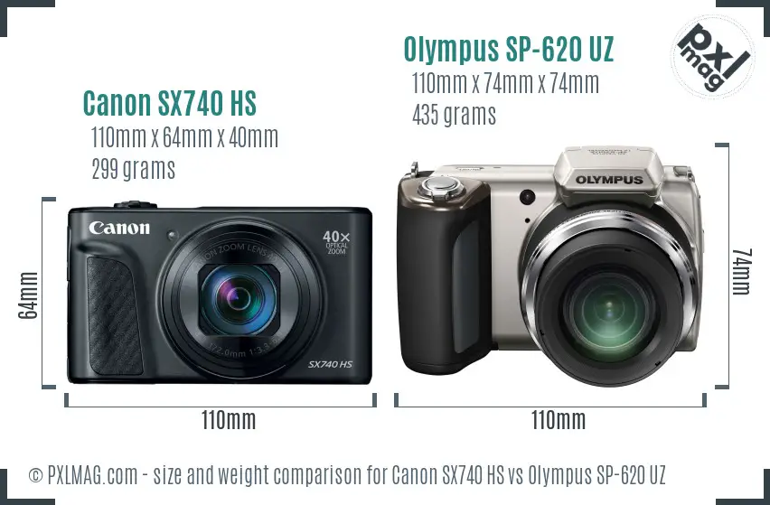 Canon SX740 HS vs Olympus SP-620 UZ size comparison