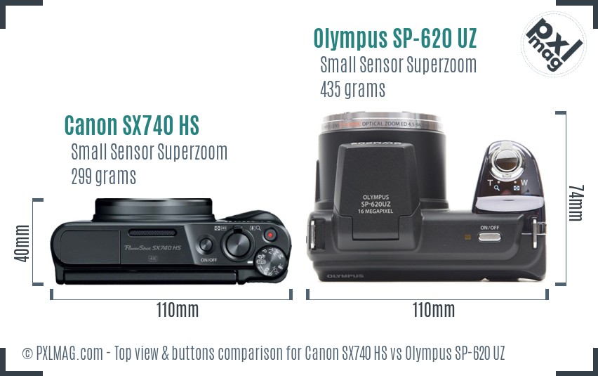 Canon SX740 HS vs Olympus SP-620 UZ top view buttons comparison