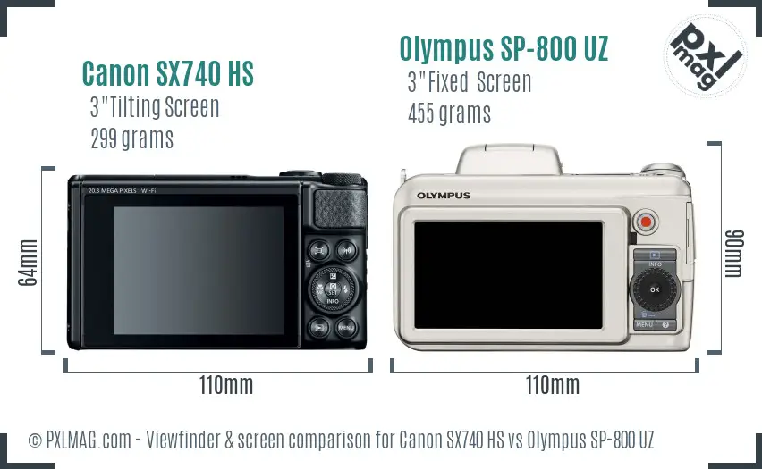 Canon SX740 HS vs Olympus SP-800 UZ Screen and Viewfinder comparison