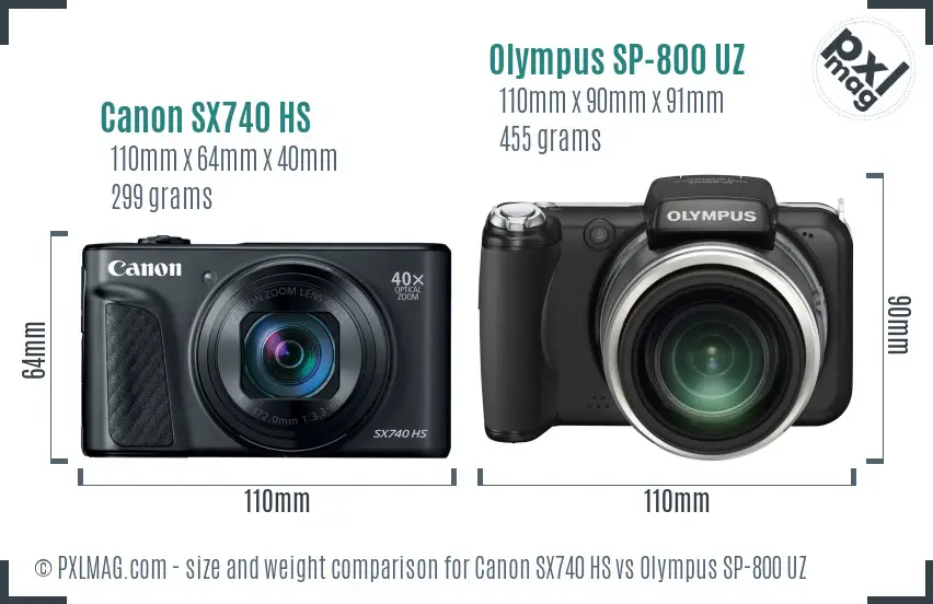 Canon SX740 HS vs Olympus SP-800 UZ size comparison