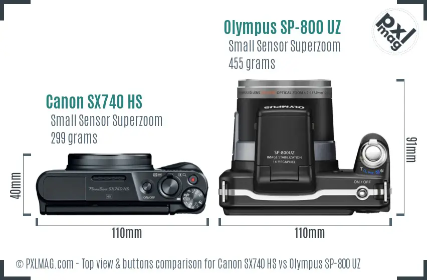 Canon SX740 HS vs Olympus SP-800 UZ top view buttons comparison