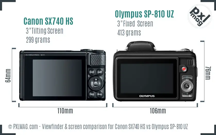 Canon SX740 HS vs Olympus SP-810 UZ Screen and Viewfinder comparison