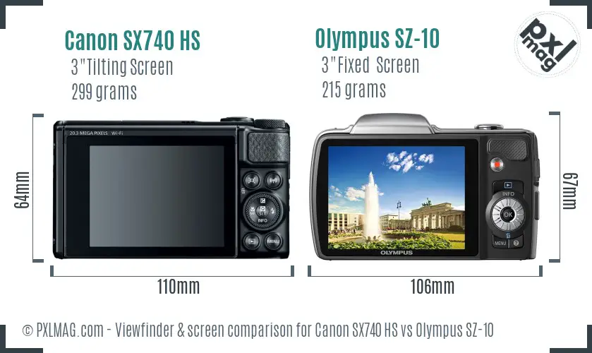 Canon SX740 HS vs Olympus SZ-10 Screen and Viewfinder comparison