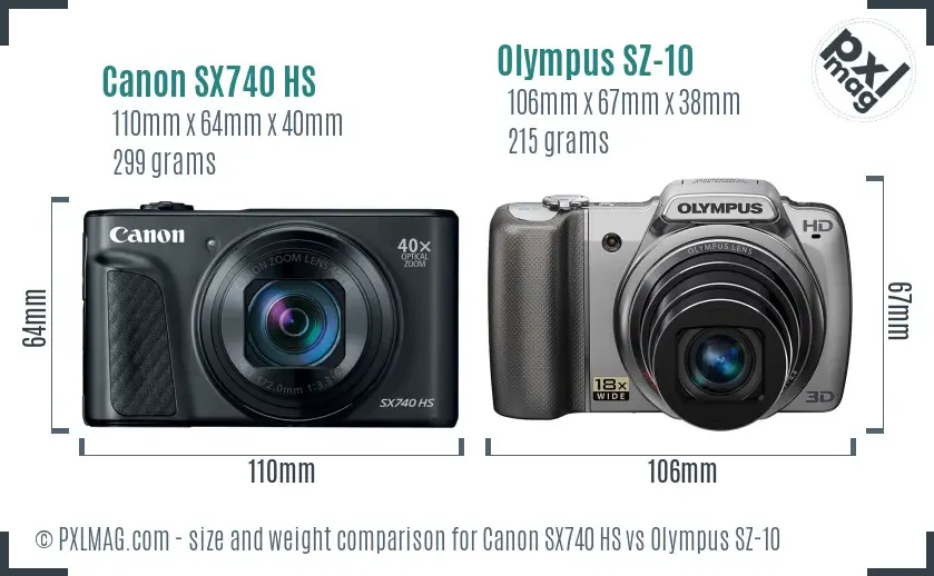 Canon SX740 HS vs Olympus SZ-10 size comparison