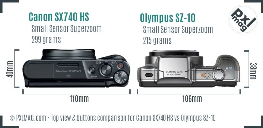Canon SX740 HS vs Olympus SZ-10 top view buttons comparison