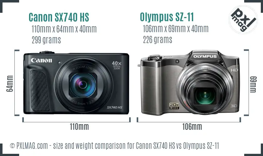 Canon SX740 HS vs Olympus SZ-11 size comparison