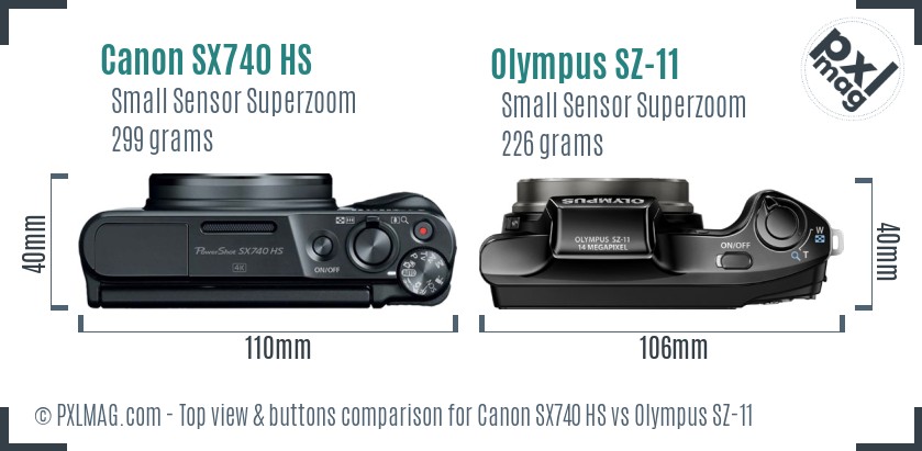 Canon SX740 HS vs Olympus SZ-11 top view buttons comparison
