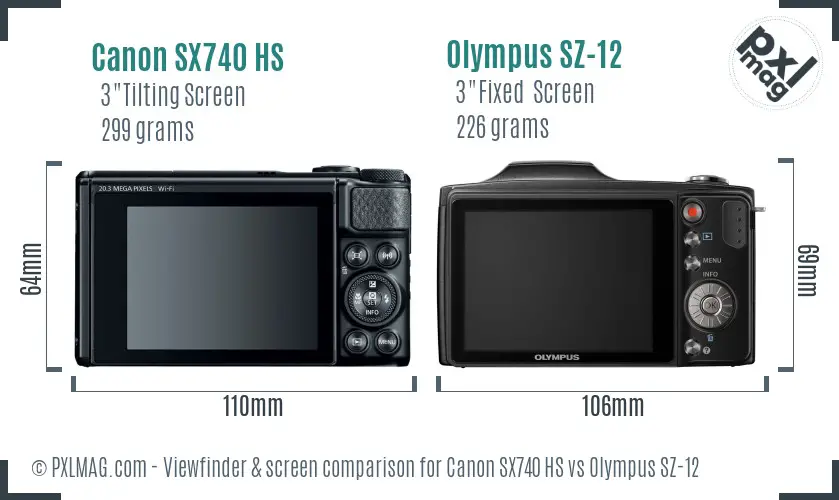 Canon SX740 HS vs Olympus SZ-12 Screen and Viewfinder comparison