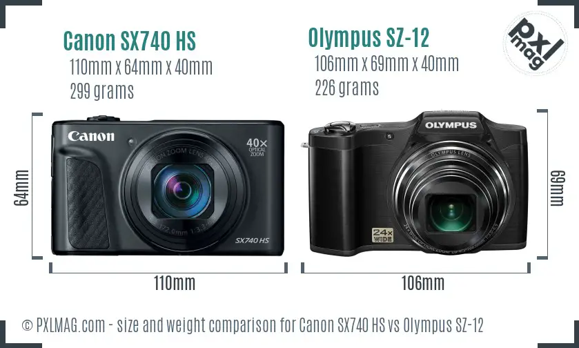 Canon SX740 HS vs Olympus SZ-12 size comparison