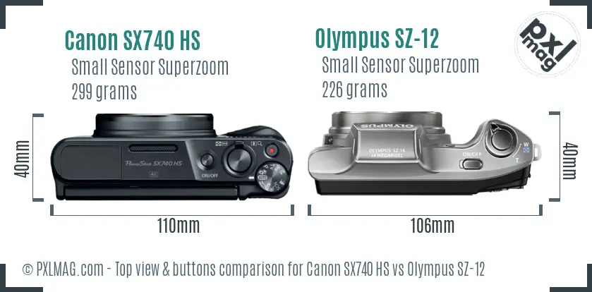 Canon SX740 HS vs Olympus SZ-12 top view buttons comparison